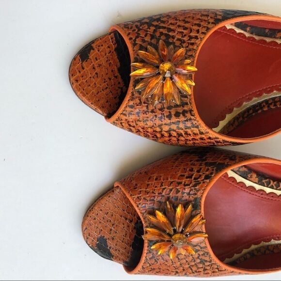 🎃J VINCENT ELIZA LEATHER ORANGE EMBELLISHED HEEL - Picture 4 of 7